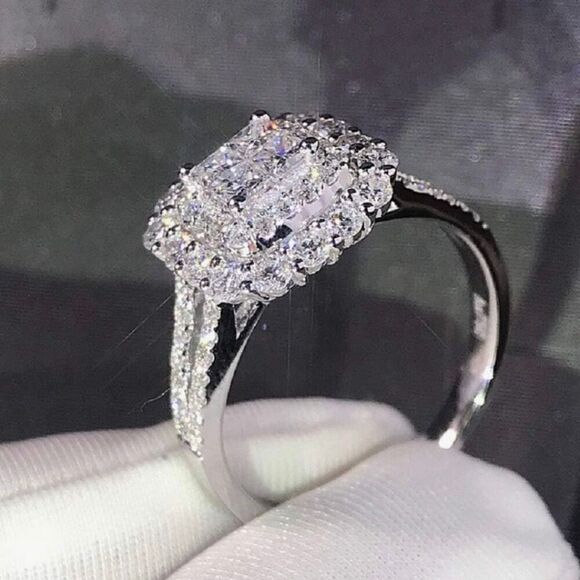 Elegant Square Cushion CZ Womens Formal Silver Fashion Engagement Ring Size 6 - Picture 7 of 15